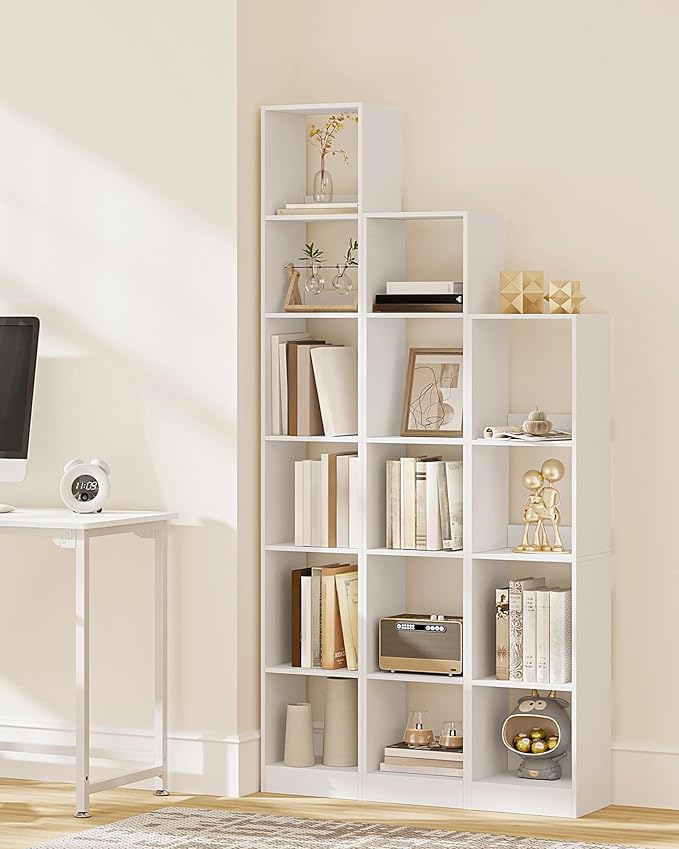 Bookcase, Tall Narrow Bookshelf, Open Display Storage Shelf, Skinny Cube Book Shelf with Adjustable Shelves, CD Rack for Living Room, Home Office 6-Tier(9.4 x 11.8 x 72.5 inch) White BC09603X