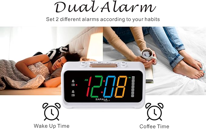 Alarm Clock Radio, 2 Alarms Jumbo LED Display Plug in Digital FM Clock Radio with USB Charging Port, Days Display, Adjustable Volume & Dimmer, Nightlight, Snooze for Deep Sleepers Kids