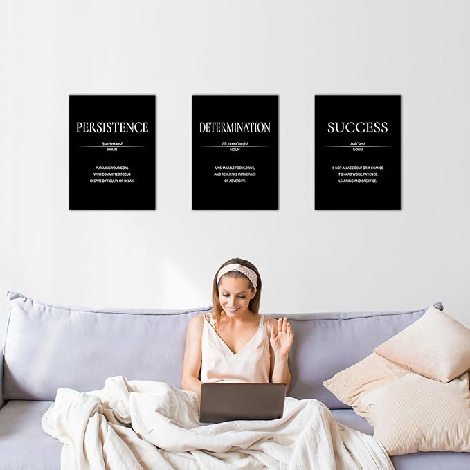 LMGOV Motivational Wall Decor, Inspirational Office Decor for Men, 12” x 16” Framed Canvas Painting for Bedroom, Wall Picture for Living Room, Positive Poster for Gym, Bathroom, Sports, Dorm (3 Piece)