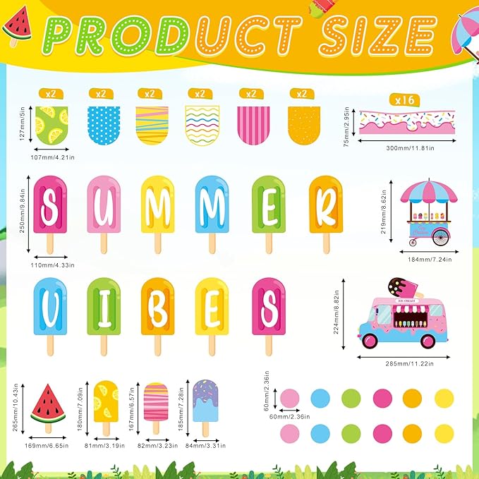 Pajean Summer Bulletin Board Set Summer Classroom Decoration Paper Cutout for Back to School Class Window Wall Home Party Decor(Vibe)