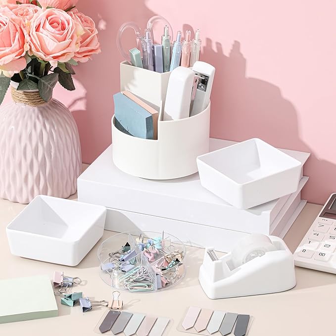 Kosiz 27 Pcs Black White Desk Accessories Gift for Aesthetic Desk Organizer Neutral Office Supplies Pen Holder Stapler Binder Sticky Notes Paper Clips Scissor Staples for Women(Fashion)