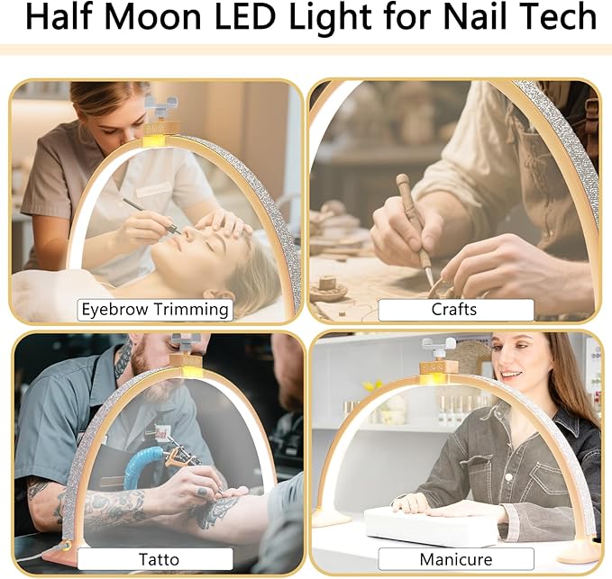 Nail Light for Desk,Half Moon Light LED for Tech Nail Desk Lamp with Phone Stand Foldable Adjustable Dimmable Half Moon Lamp for Lash Beauty Tattoos Crafts
