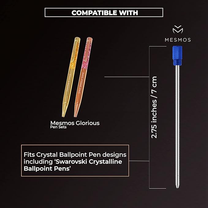 MESMOS Ballpoint Pen Refills 2.75inch (7cm) Pen Refills 1.0mm Medium Tip,Pen Replacement Cartridges Twist Pens and Crystal Ball Point Pens, fits The Mesmos Glorious Pen Set. (Blue Ink)