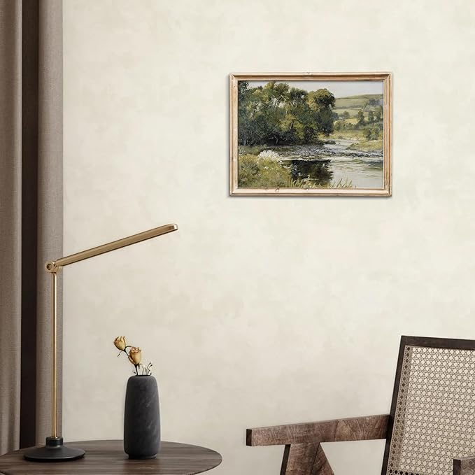 uniro Nature Landscape Vintage Wall Art for Home Decor, Antique River Canvas Wall Art, Farmhouse Muted Spring Summer Paintings Art Picture Aesthetic for Bedroom Bathroom Living Room Office Decor (8" x 10"-UNFRAMED)