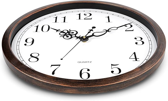Bernhard Products Large Wall Clock 18 Inch Silent Non Ticking Movement Quartz Battery Operated Round Easy to Read Decorative Classic Brown Home/Kitchen/Office/Classroom/School Clocks, Black Numbers