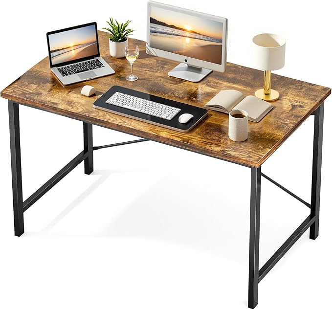 Sweetcrispy Computer Office Desk 44 Inch Small Student Study Gaming Writing Work Modern Simple PC Table for Bedroom, Home - Rustic Brown