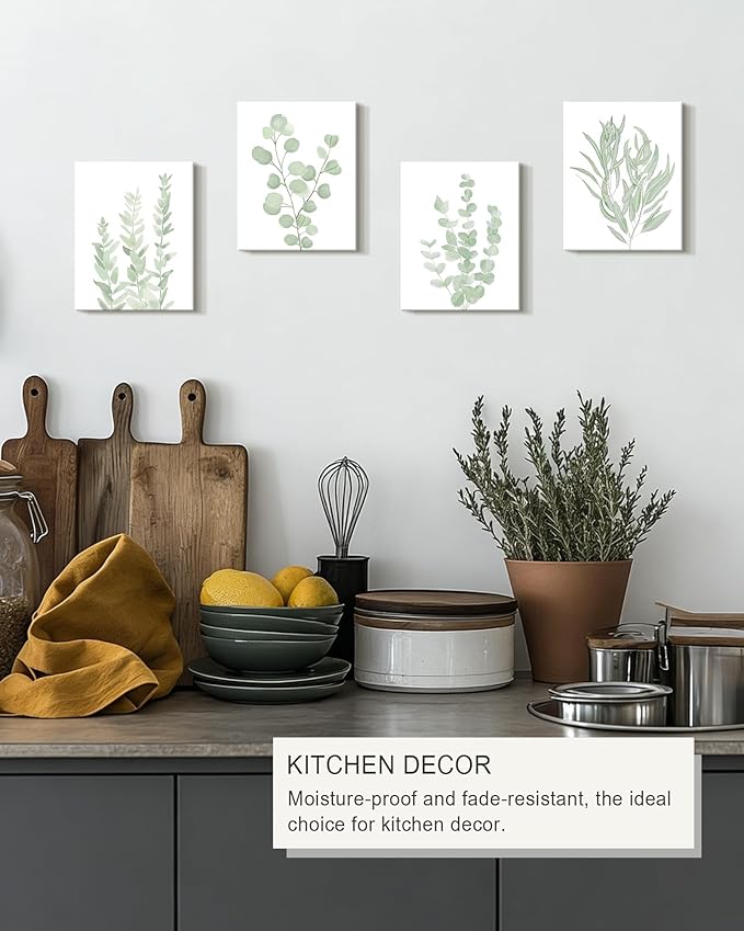 FRAMED Botanical Plant Canvas Wall Art,Boho Plant Wall Decor for Bedroom,Minimalist Floral Prints for Living Room,Light Green Botanical Art Painting for Office,Set of 4,8”x 10”