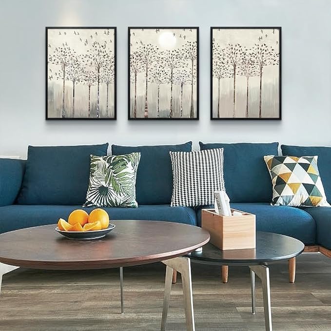AHUASJART Trees And Birds Abstract Paintings Large Wall Decorations For Living Room Black Framed Canvas Prints Wall Art For Bedroom Wall Decor Office Artworks Pictures Sunrise And Sunset Home Decor