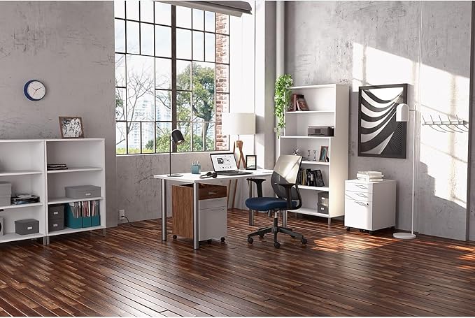 Union & Scale 2 Drawer Mobile File Cabinet, Rolling Printer Stand, Vertical Filing Cabinet, Office Drawers, Filing Cart for Home Office, A4/Letter Size, Black and Rustic Brown BFK20WJ01