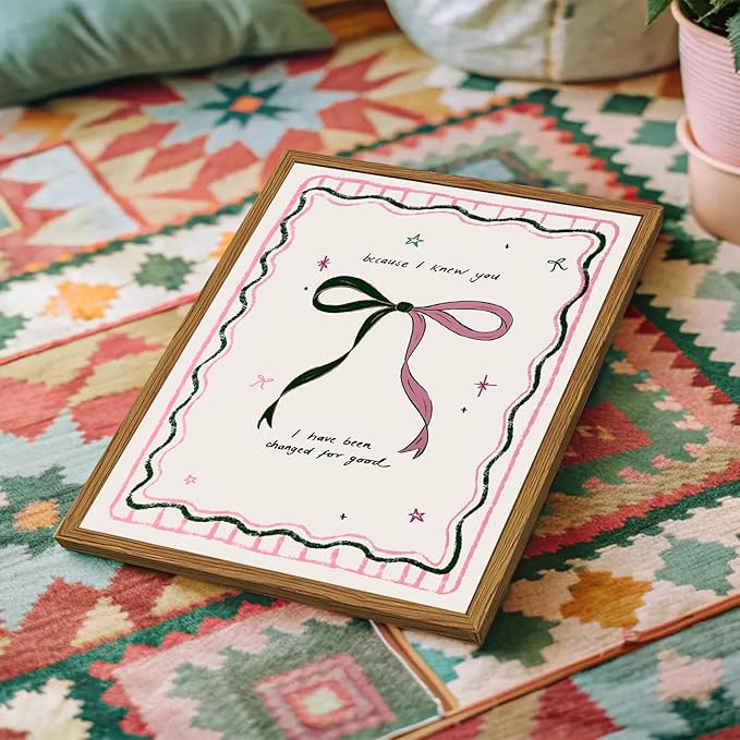 Framed Pink Bow Wall Art, Coquette Preppy Canvas Wall Decor Pictures, Trendy Inspirational Quote Paintings Prints Girly Home Decor Aesthetic for Girls Room Bedroom Dorm 16x24 inch