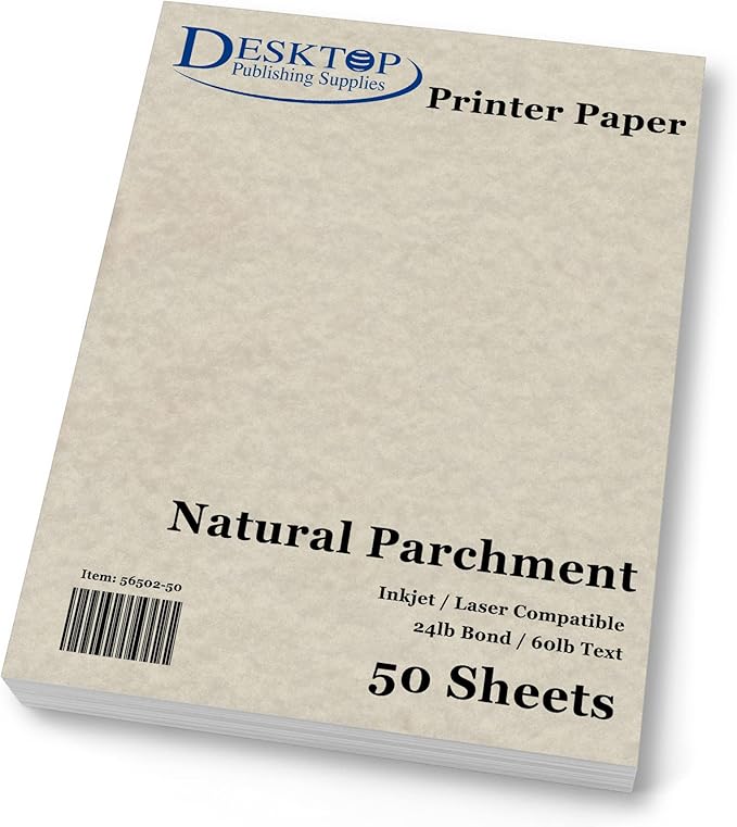 Natural Parchment Paper - 50 Sheets - Desktop Publishing Supplies, Inc.™ Brand
