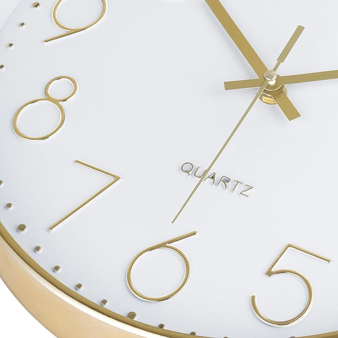 Lafocuse Silent 12 Inch 3D Numbers Gold Wall Clock for Living Room Home Decor, Battery Operated Gold Clock Wall Décor Analog for Kitchen Bedroom Office