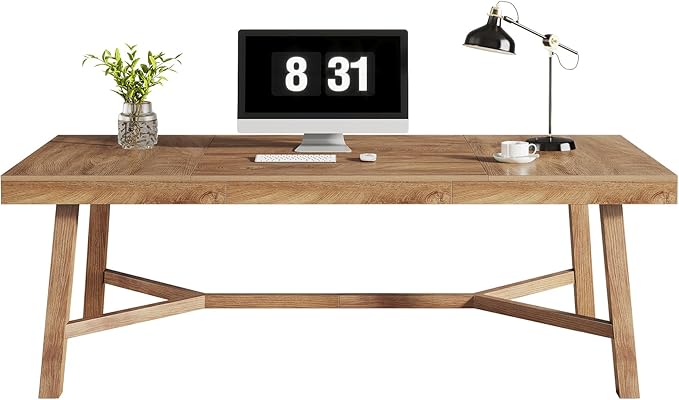 Tribesigns 71-Inch Executive Desk, Farmhouse Office Computer Desk with Sturdy Leg Structure, Rectangular Writing Table Business Furniture for Home Office, Natural