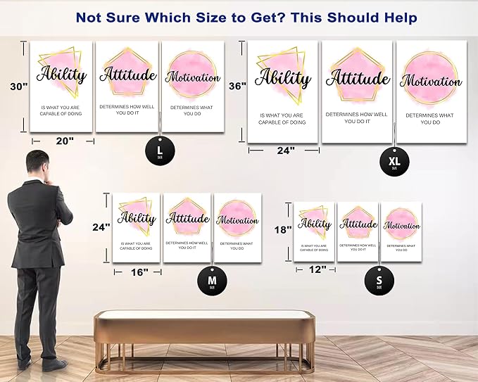 3 Piece Office Canvas Wall Art, Motivational Quotes Pink Geometric Figures Canvas Print Pictures Wall Decor for Office, Men Women Inspirational Framed Artwork Home Office Decor 20"x30" x 3 Pcs