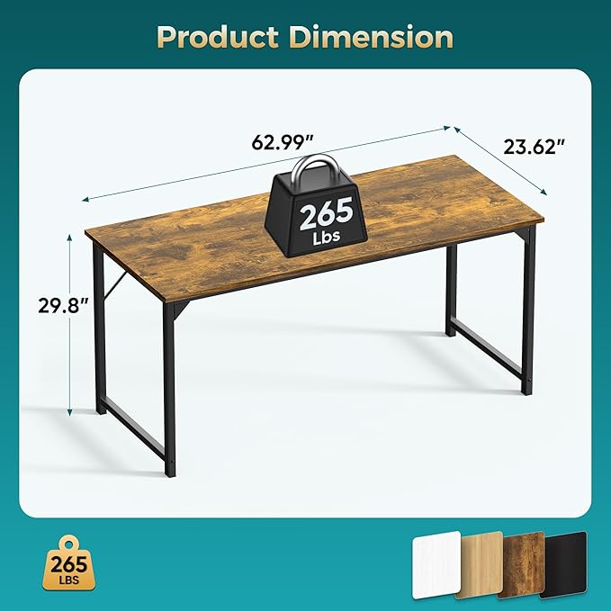 OLIXIS 63 Inch Computer Office Desk for Small Spaces, Writing Gaming Work Desk Modern Study Table with Storage Bag & Headphone Hook Home Bedroom, Rustic Brown