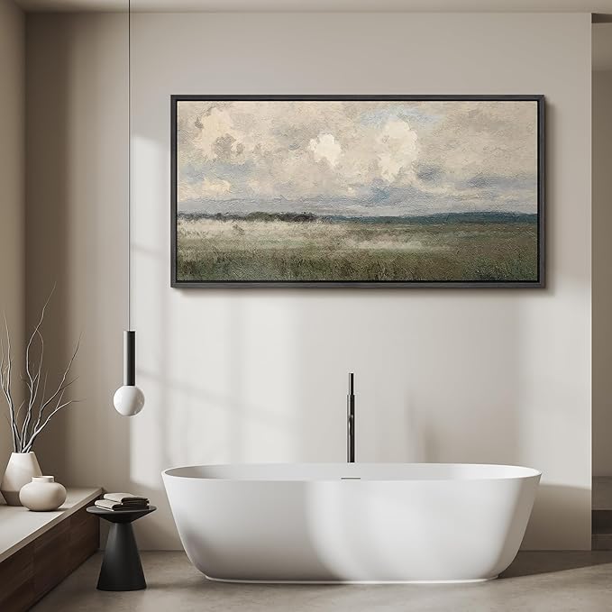SIGNFORD Extra Large Framed Canvas Moody Overcast Landscape Illustrations Modern Art Calm Warm for Living Room, Bedroom, Office - 60"x30"