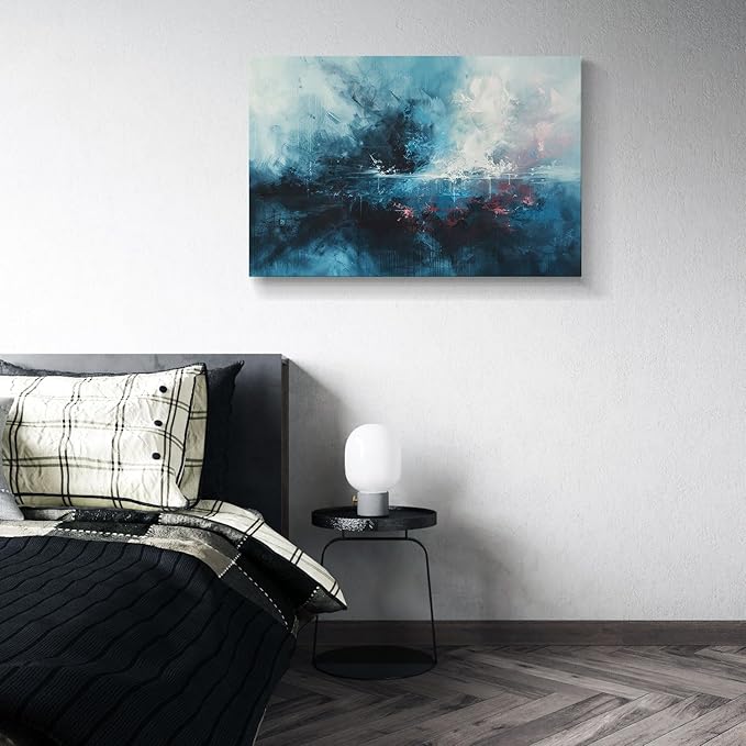 gaosoul Modern Abstract Canvas Wall Art Blue Graffiti Painting on White Background Stylish Framed Minimalism Artwork Prints for Living Room Bedroom Office Decor 36x24in
