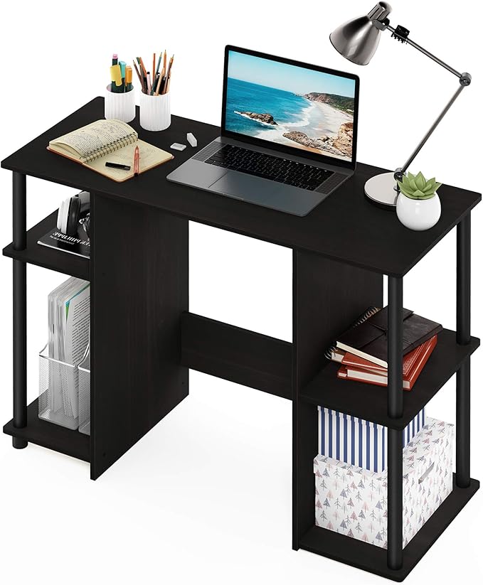 Furinno JAYA Desk, 38.4" Wide Gaming Desk, Computer Study Desk, Office Desk with Side Shelves, Open Storage, for Home Office, Bedroom, Dorm, Study Room, Espresso