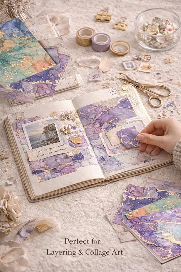 Matte Gold Marble Scrapbook Paper Pad 6x6 – 24 Sheets, Vintage Single-Sided Watercolor Cardstock – No Shine – DIY Backgrounds for Journaling, Cardmaking, Crafts & Scrapbooking