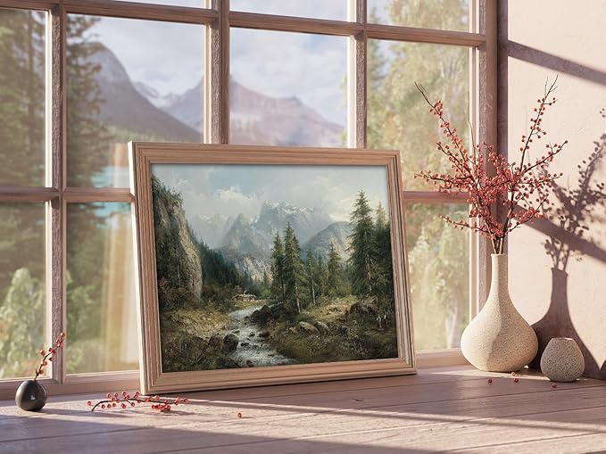 Kizbok Vintage Landscape Wall Art Prints Decor, Rustic Landscape Canvas Prints, Mountain Country Nature Decor Oil Painting Art Pictures for Bedroom, Farmhouse landscape Wall decor for Bathroom Bedroom Gallery Home(8" x 10"-UNFRAMED)