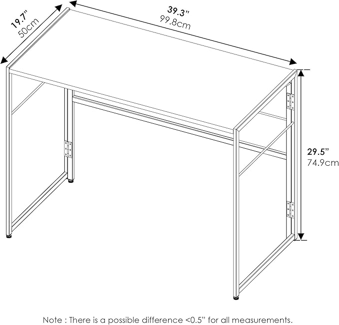 Furinno Riau No Tool/No Assembly/Folding Metal Frame Computer Desk, Sonoma Oak/Black, 39 Inch