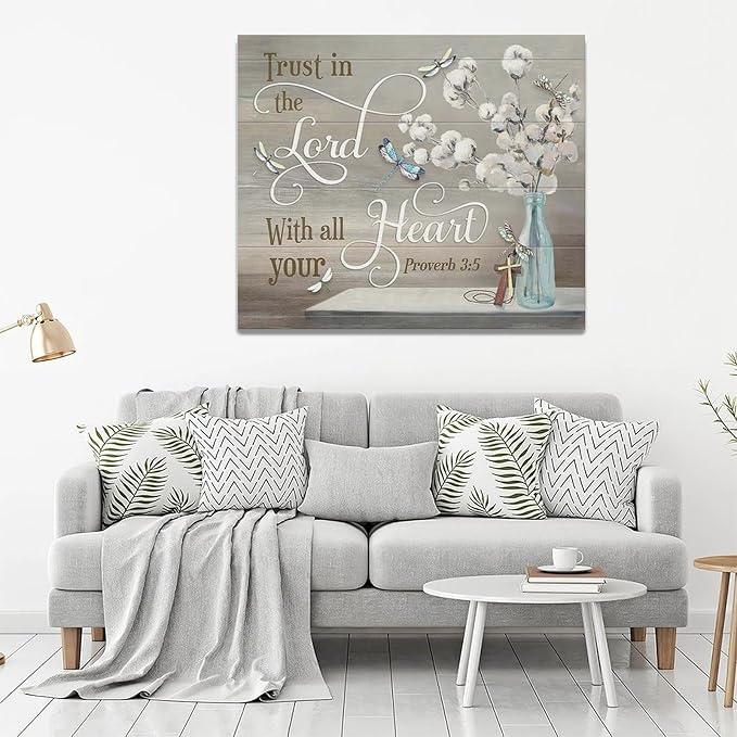 Christian Bible Verse Wall Art Religious Pictures Wall Decor Scripture Canvas Farmhouse Cotton Painting Modern Decoration Artwork for Bathroom Living Room Bedroom Office Framed 24"x20"