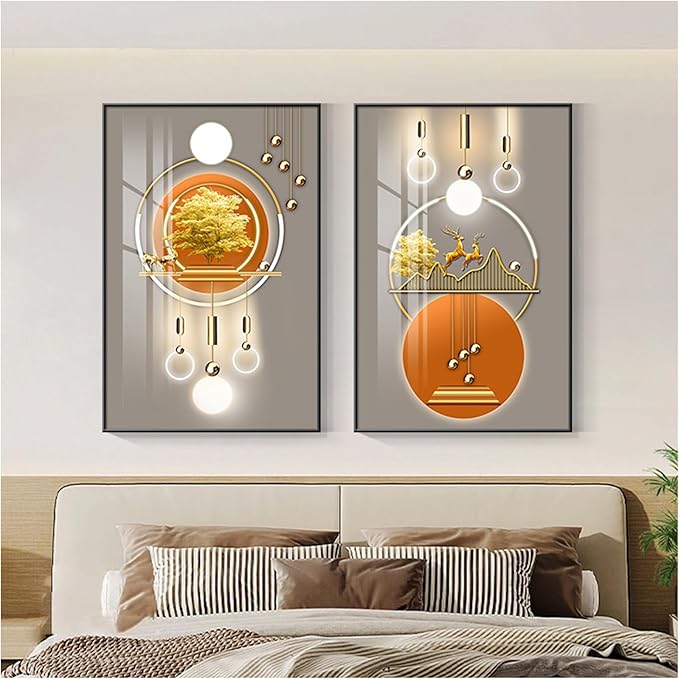 Wall Art for Office Framed Decorative Oil Painting Set Posters for Room Decorative Modern Artwork Ready to Hang 2 Pieces,M,15.7 * 11.8in