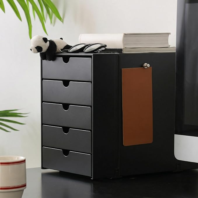 Modern Steel 5-Drawer File Cabinet For Desk, Document Storage Box, Office Desktop Filing Organizer, Drawer Organizer, desk caddy (Black)
