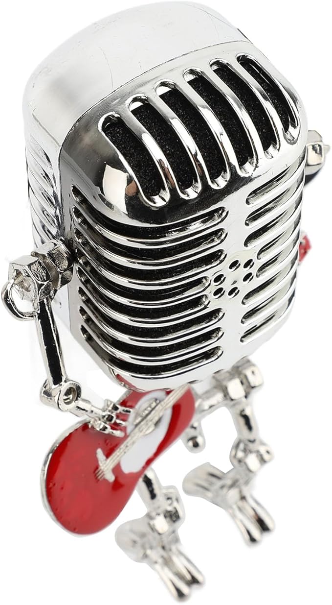 ZJchao Vintage Microphone Guitar Robot Table Lamp Aluminum Retro Metal Robot Night Light for Bedroom Desk Home Decor (Red)