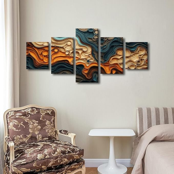 Abstract Wall Art Modern Canvas Wall Art for Living Room 5 Panel Paper Cut Artwork Native Americans Bedroom Wall Art for Living Room Office Wall Decoration Stretched and Framed Ready to Hang 50x24 in