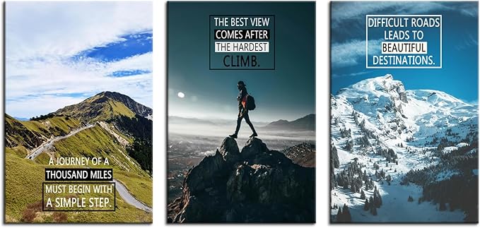 Inspirational Wall Decor 3 Panel Prints Canvas with Uplifting Phrases & Vibrant Images Motivational Wall Art Framed Ready to Hang for Office Wall Decor, Living Room & Bedroom Decor[72''Wx 36''H]