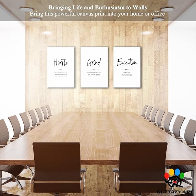 Office Wall Art - 3 Panel Motivational Wall Art, Inspirational Quotes Canvas Art for Home Office Wall Decor, Positive Quotes Wall Decor, Entrepreneur Grind Hustle Execution Poster Frame (20”x30”x3Pcs)