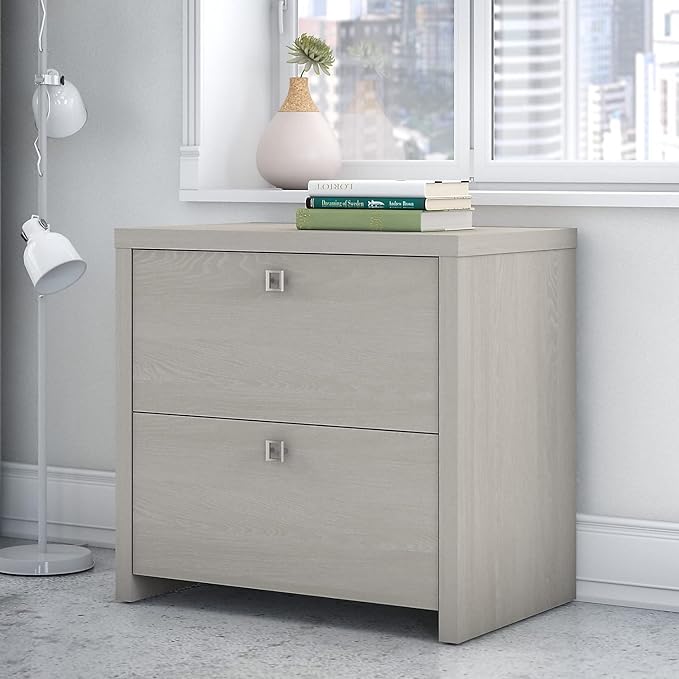 Bush Furniture Lateral File Cabinet with Satin Silver Hardware | Echo Collection 2 Drawer Filing Unit for Home Office or Professional | 31Wx20Lx30H