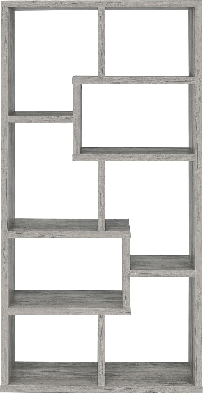 Coaster Home Furnishings - Theo - Engineered Wood with Paper Lamination - 6-Shelf Bookshelf with Geometric Design - Transitional - Home Office and Living Room - 71-Inch - Gray Driftwood - 801137