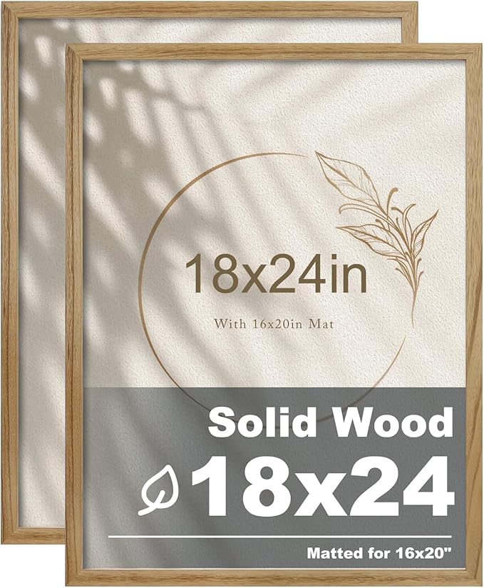 Egofine 18x24 Poster Frame Set of 2 Solid Wood Frame with Plexiglass Matted for 16x20 for Wall Mounting Hanging Picture Frame Vertically or Horizontally, Carbonization