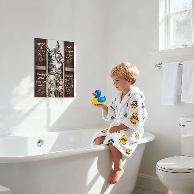 YOUHONG Funny Bathroom Wall Art Funny Decor Cow Bathroom Pictures Wall Decor Cow Pictures Quote Canvas Farmhouse Animal Posters with Built-in Wooden Frame, Lightweight for Room (12x18 Inch)