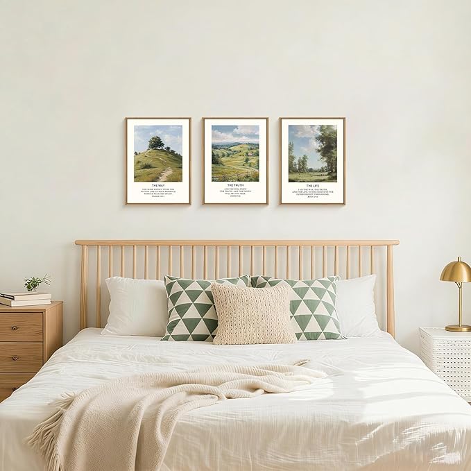 Christian Bible Framed Canvas Wall Art Set,Jesus Verse Vintage Wall Decor,Nature Scripture Landspaces Art Prints,Religious Artwork for Living Room,Dining Room,Farmhouse-12 x16 x3