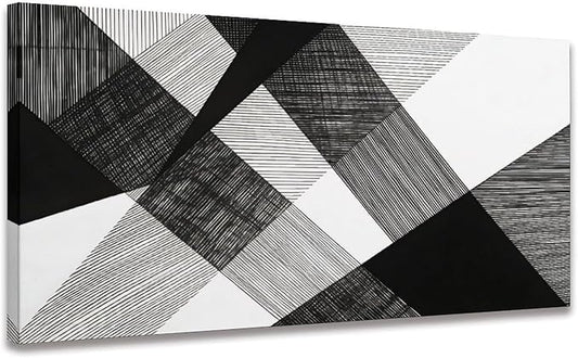 Geometric Abstract Framed Canvas Wall Art for Office, Black White Modern Wall Decor 40"L x 20"W