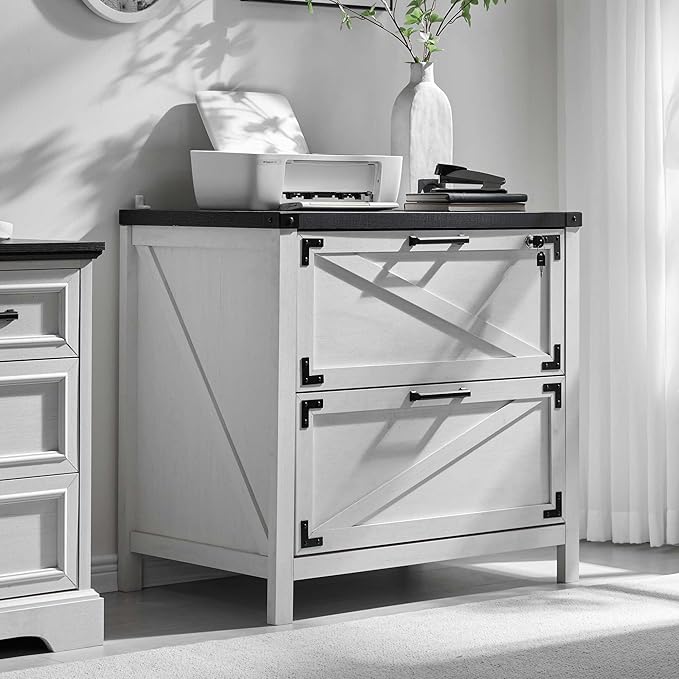JXQTLINGMU 2-Drawer Lateral File Cabinet with Lock,Engineered Wood Storage Cabinet Organizer with Durable Slide Rails,Home Office Cabinets for Office, Bathroom, Home, Laundry Room,Deep White