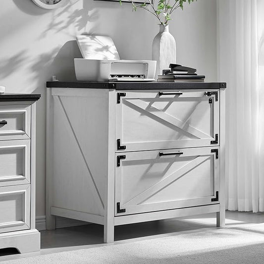 JXQTLINGMU 2-Drawer Lateral File Cabinet with Lock,Engineered Wood Storage Cabinet Organizer with Durable Slide Rails,Home Office Cabinets for Office, Bathroom, Home, Laundry Room,Deep White