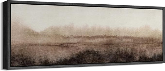 SIGNFORD Large Framed Canvas Misty Woodland Neutral Landscape Illustrations Modern Art Calm Warm for Living Room, Bedroom, Office - 60"x20"