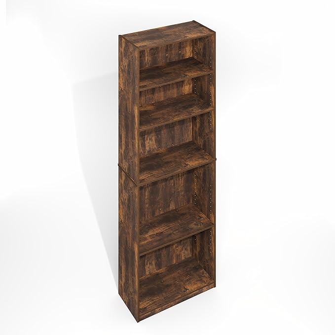 Furinno Jaya Simply Book Shelf, 5-Tier Bookshelf, Bookcase with Adjustable Shelves, 9.5 x 24.5 x 71.2, for Living Room, Bedroom, Home Office, Amber Oak