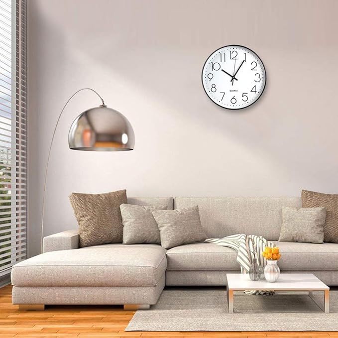 Tosnail 12 Inch Large Non Ticking Wall Clock, Round Silent Battery Operated Wall Clock for Living Room, Bathroom, Bedroom, Kitchen, Office Wall Decor - Modern Black Frame