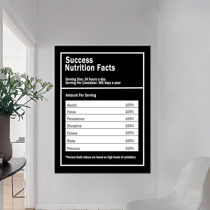 PSYYSP Entrepreneur Nutrition Facts Canvas Wall Art Motivational Quotes Poster Inspiring Painting Print Success Pictures Printed Artwork Office Home Decor Ready to Hang [30''Wx 40''H]