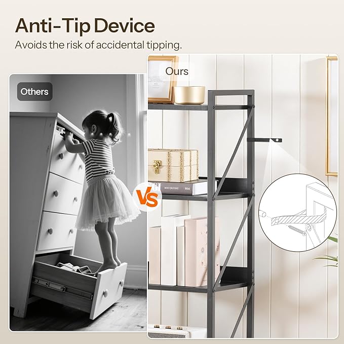 HOOBRO Bookshelf, 4-Tier Industrial Bookcase, Book Shelf Storage Organizer, Small Bookshelf with Metal Frame for Living Room, Bedroom, Home Office, Kitchen, Black BB40SJ01