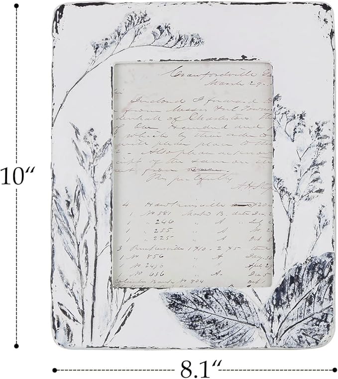 NIKKY HOME Farmhouse 5x7 Picture Frame Boho Photo Frame with 3D Botanical Plant Textured and Rustic Whitewashed Finish, Hand-Crafted Resin Picture Frames with HD Glass for Tabletop Display