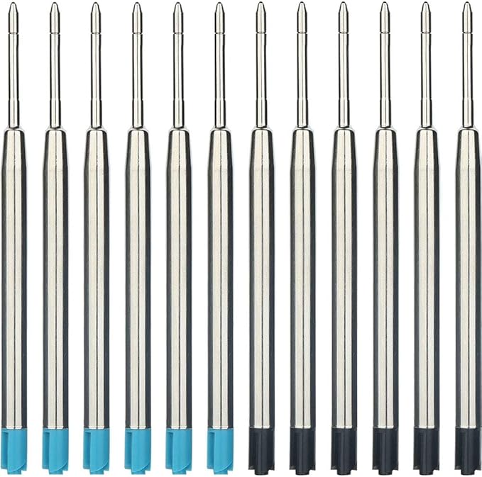 30 Pieces Replaceable Ballpoint Pen Refills 1.0mm Medium Point Metal Refill Smooth Writing Ball Point Pen Refills Black & Blue Ink