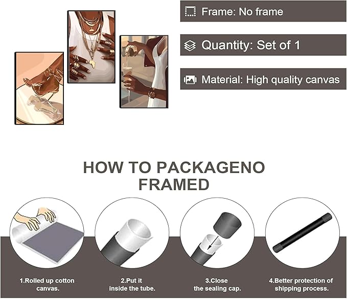 3PCS Black Woman Canvas Wall Art,Black Girl Poster Fashion Girl Abstract Pictures Prints Boho Black Female Paintings African American Woman for Nordic Minimalist Room Bedroom Wall Decor Unframed