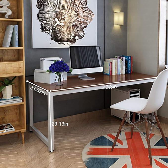 Computer Desk, 43-inch Wooden Work Desk PC Laptop Desk Game Writing Table Study Room Workstation Home Office Furniture (Teak)
