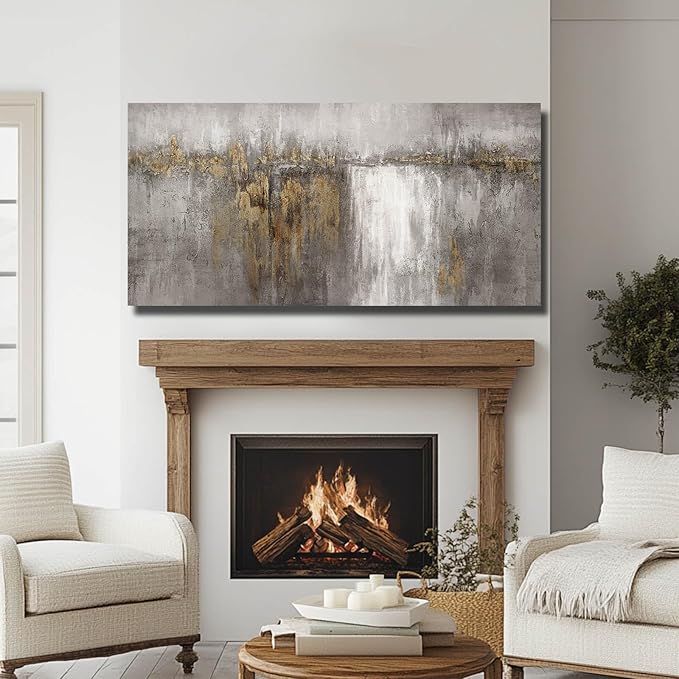 Artexist Gold And Gray Art Abstract Wall Art Canvas Photos Print Pictures for Living Room Vintage Artwork Grey Wall Decor 29"x58"